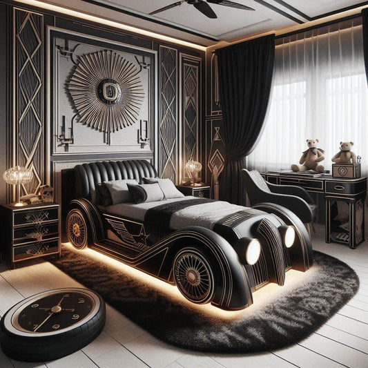 Design of a children's room for a boy in the style of a Lamborghini art deco car