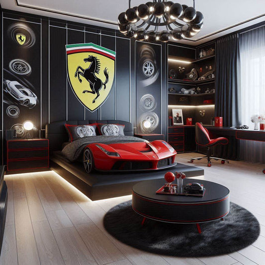 Children's room design for a boy in Ferrari style