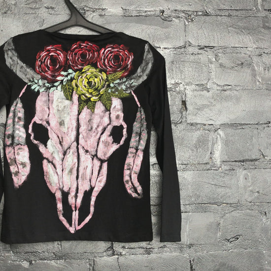 Women's long sleeve T-shirt cow skull without ears