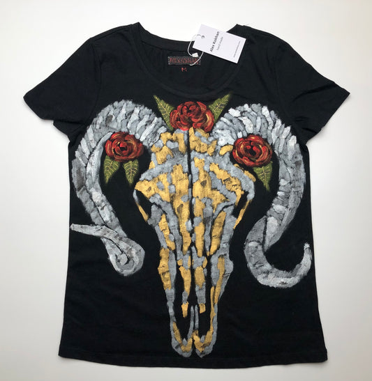 Women's short sleeve t-shirt Ram skull with flowers