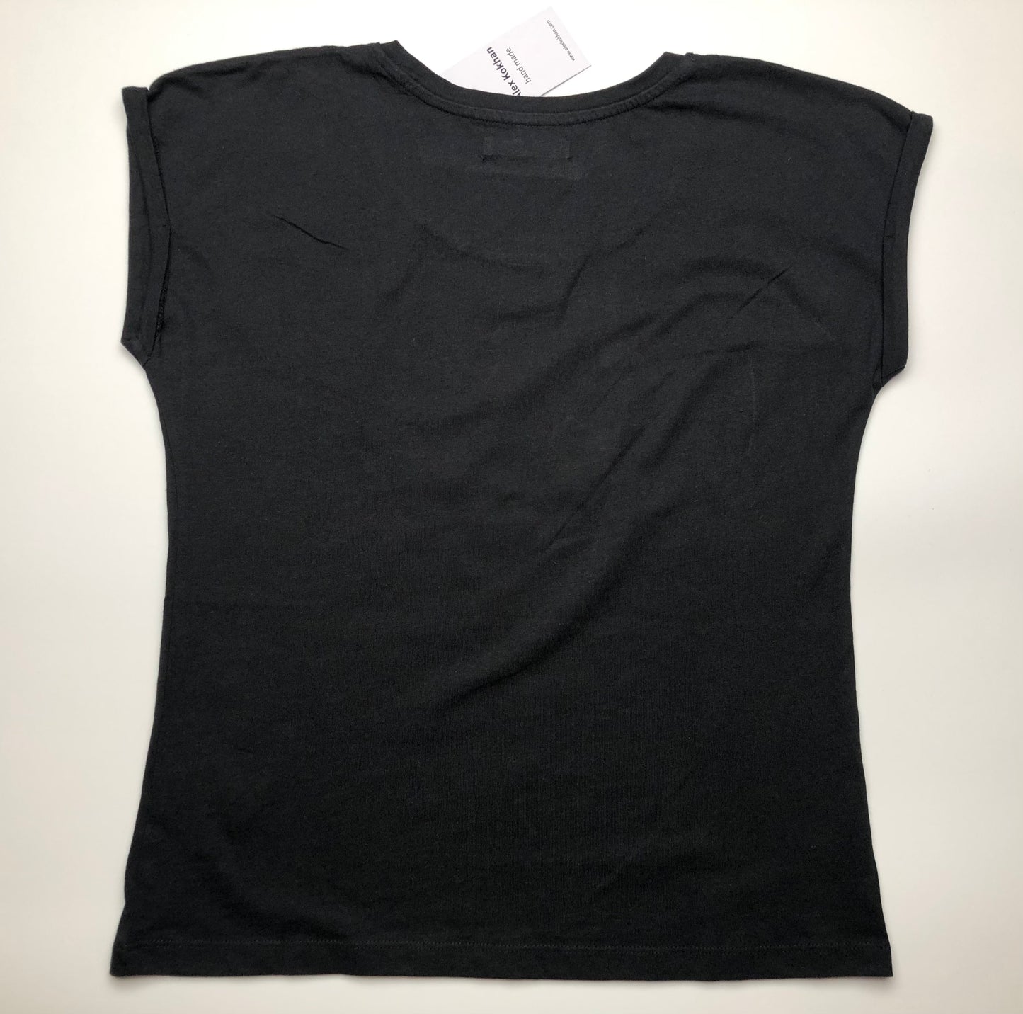 Women's black short sleeve t-shirt skeleton in winged dress back