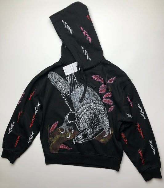 Women's hoodie birds of prey hooded black patterned