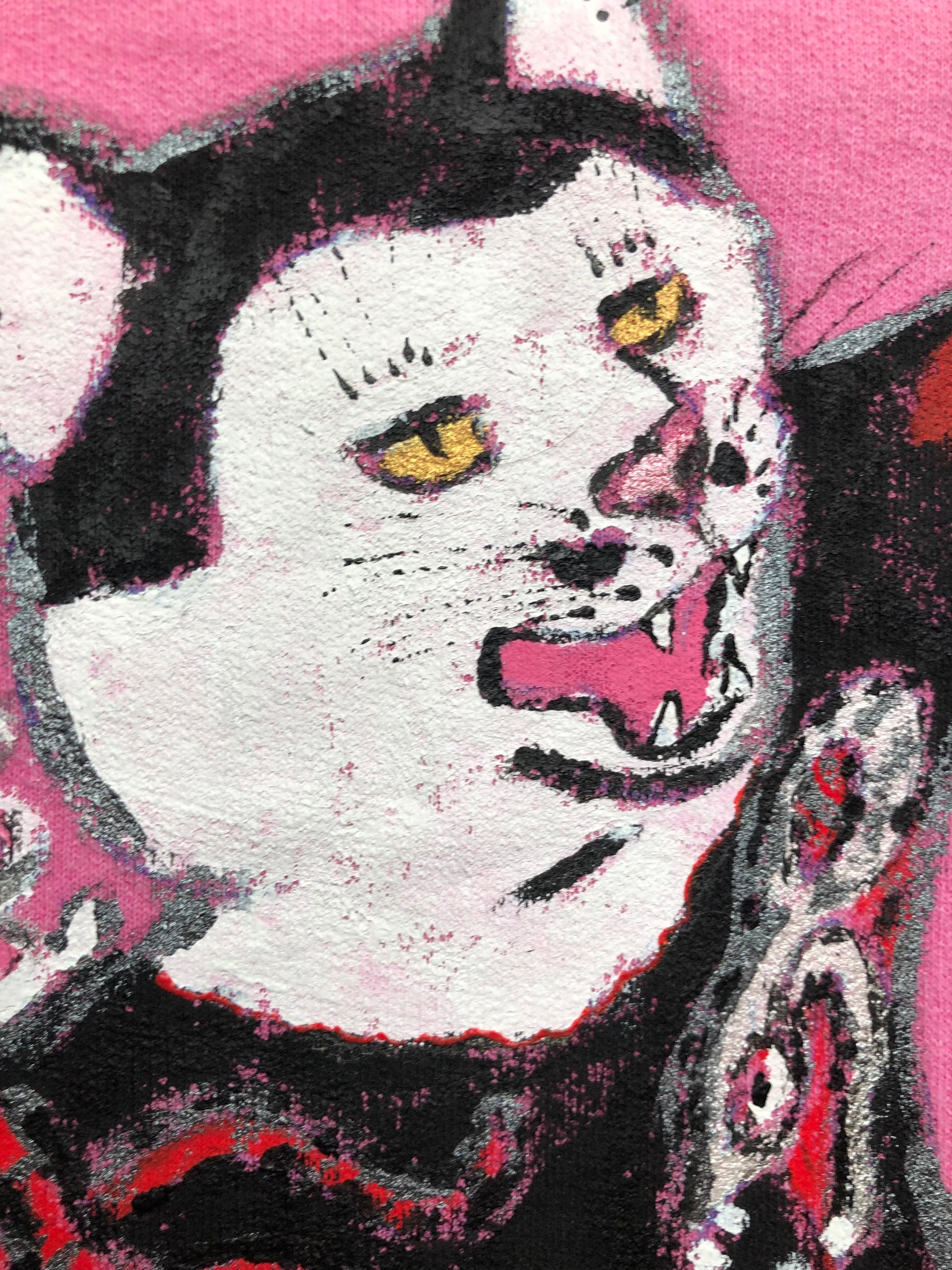 Women's pink oversized sweatshirt selfie cats pattern details cats with tattoos