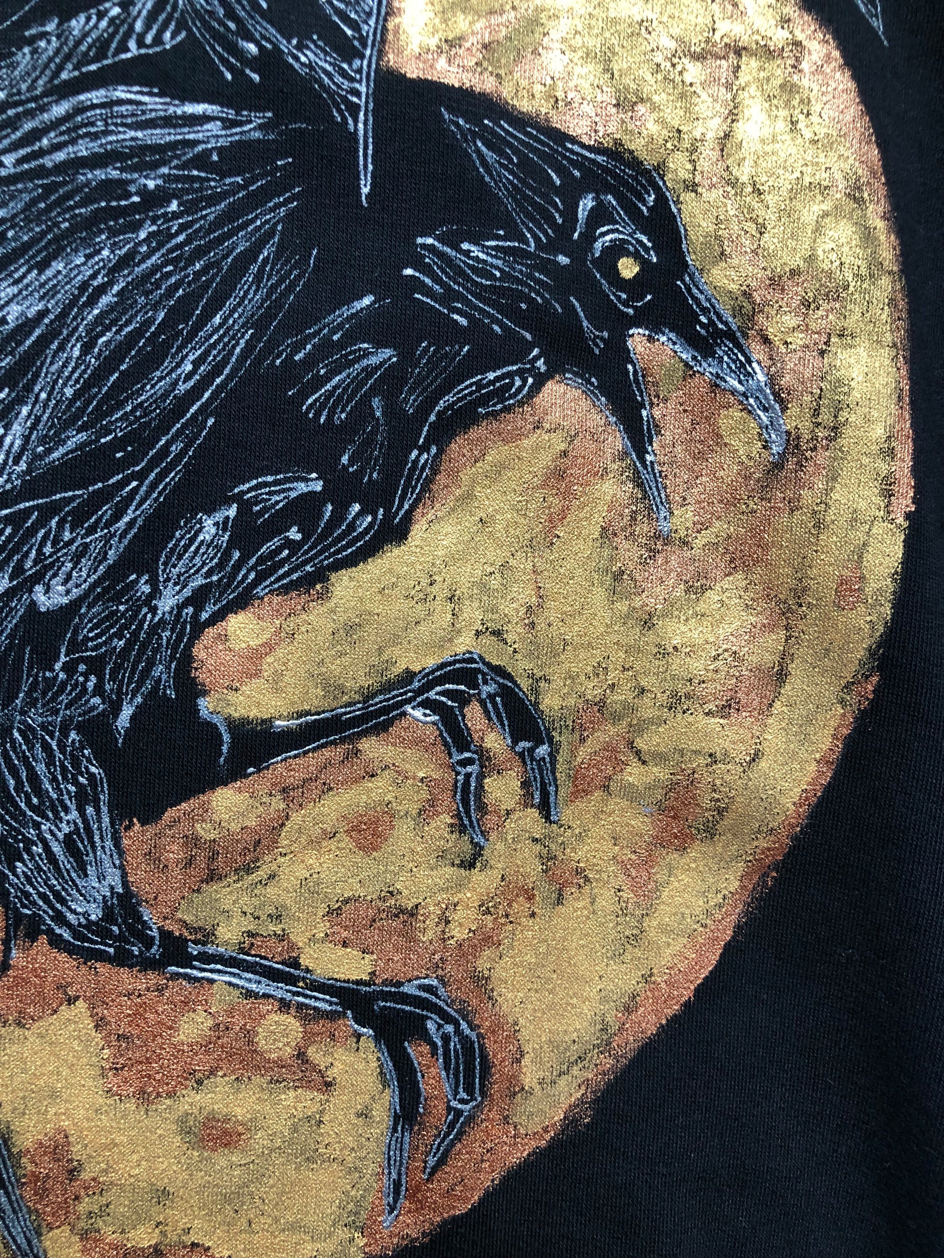 Women's hoodie black raven and golden moon details