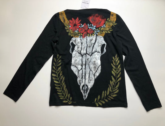 Women's long sleeve t-shirt cow skull with twigs. Skull Blouse for Ladies