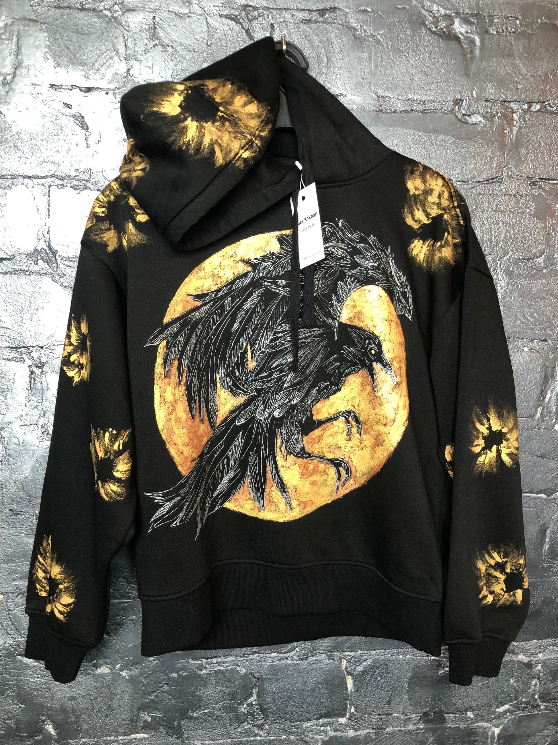 Luxurious women's hand-painted hoodie raven