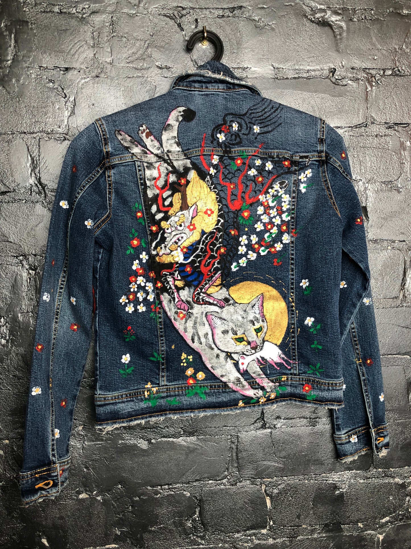 Exceptionally beautiful hand-painted women's denim jacket back