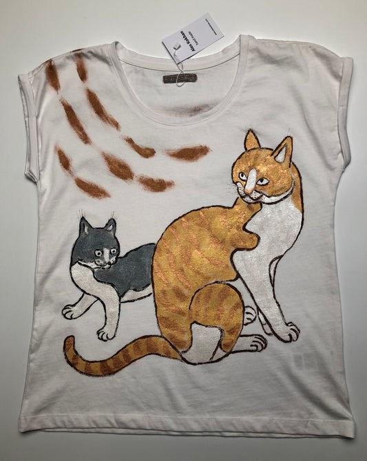 Women's short sleeve T-shirt two cats. Ladies fancy funky t-shirt.