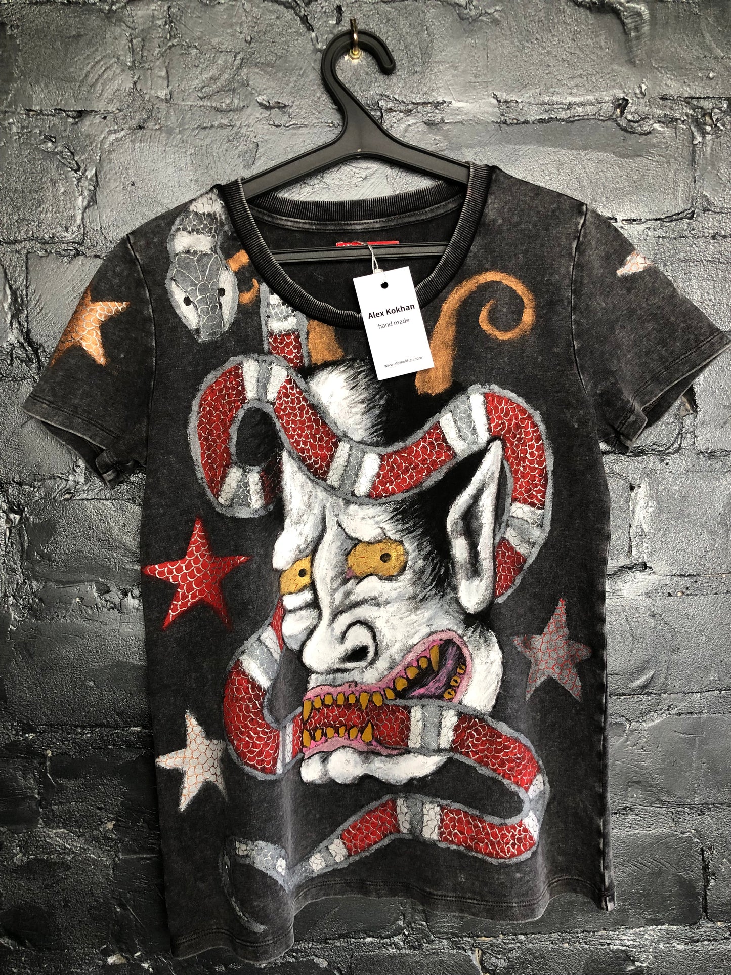 Best stylish fantasy Women's T-shirt Japanese demon Oni with stars and a snake