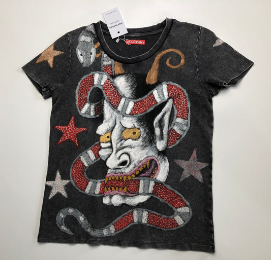Women's T-shirt Japanese demon Oni with stars and a snake