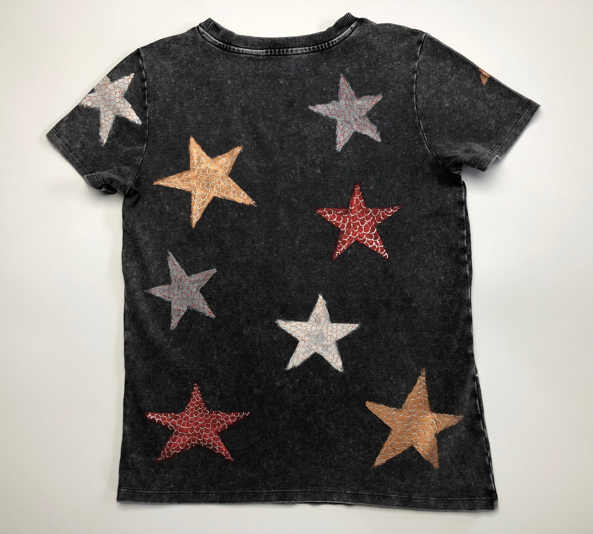Women's T-shirt Japanese demon Oni with stars and a snake back
