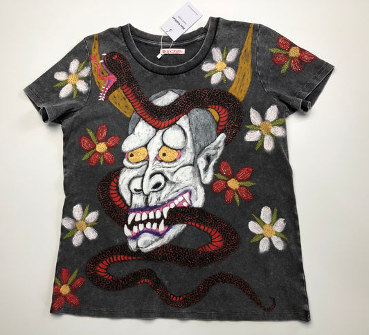 Women's Hannya Demon T -shirt with A Snake and a floral pattern