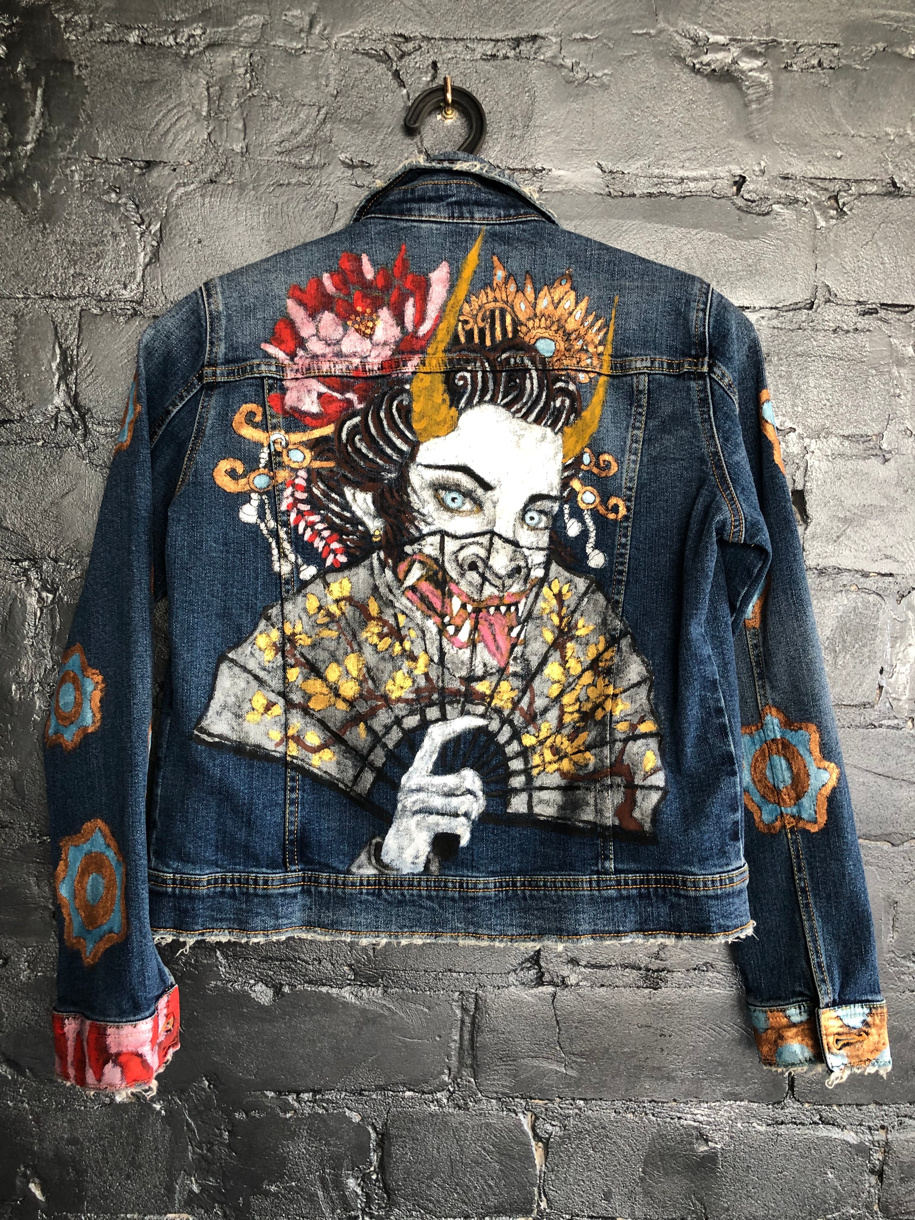 Women's denim jacket Demon with a hand-fan – Alex Kokhan