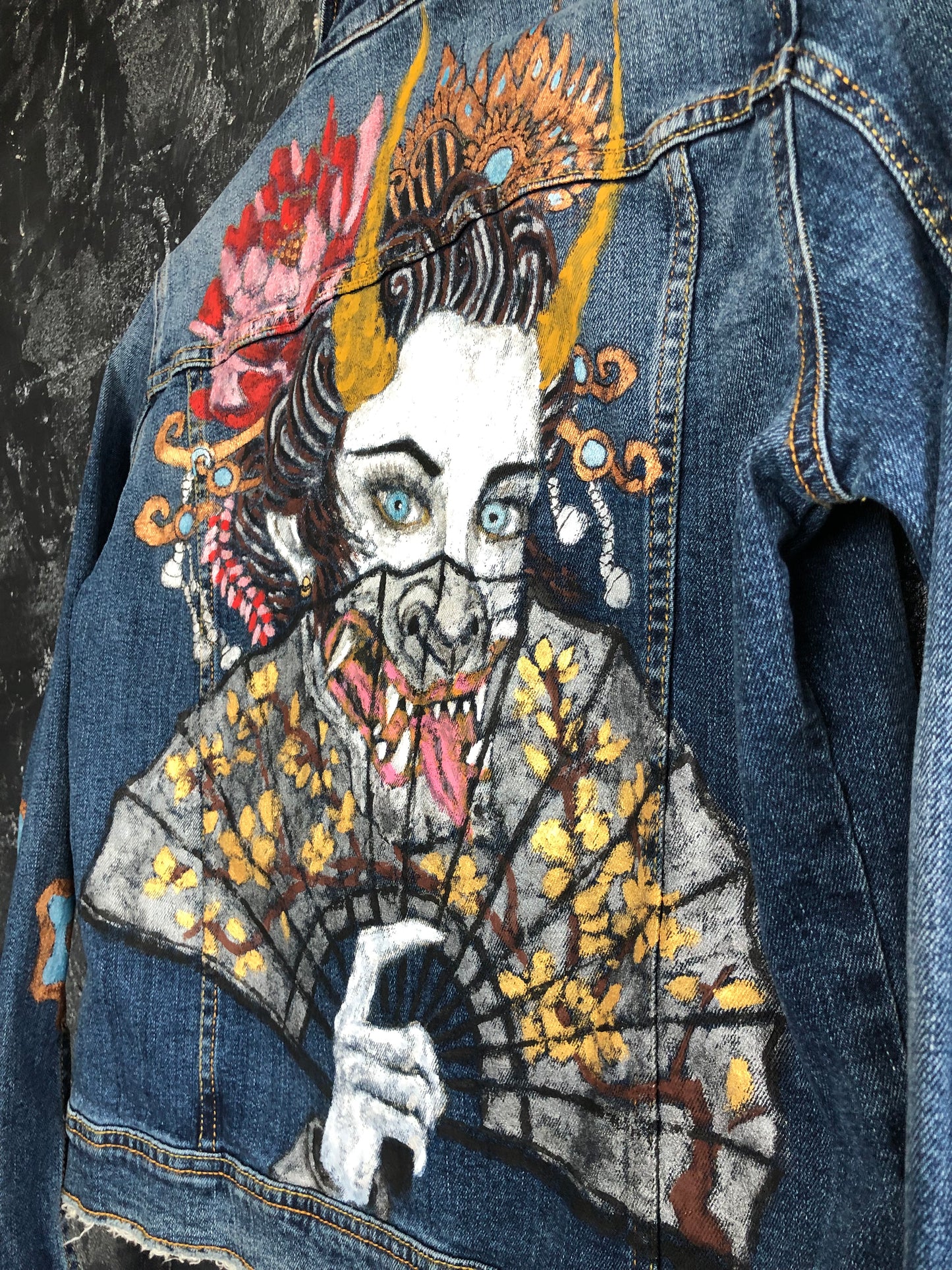 Women's denim jacket Demon with a hand-fan